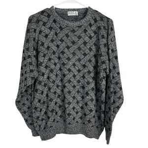 Area by Tag Sweater Made in USA Gray Black Geometric Knit Pullover Size L